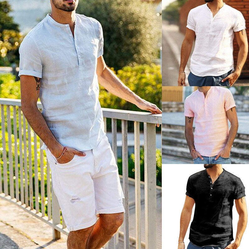 Men's V Neck Casual T-shirt Short Sleeve Basic Tee Summer Slim Fit Solid Simple