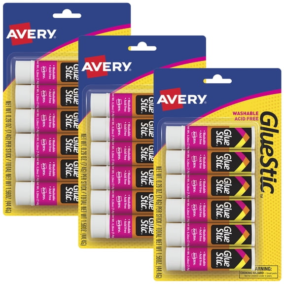 Avery Glue Stick White, 6 per Pack, 3 Packs, 18 Total (98095)