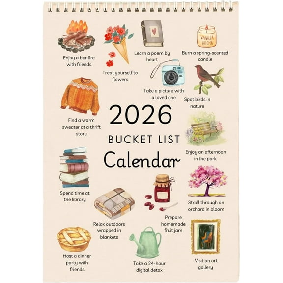 2026 Art Watercolor Bucket List Calendar – Desktop Monthly Time Reminder for Home & Office(LR STYLE A  1 PCS) ﻿