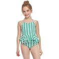thumbnail image 5 of ATOGUTA Girls Swimwear Ruffles Stripe One-Piece Swimsuit Bathing Beach Swimwear Green, Sizes 2T-12, 5 of 5