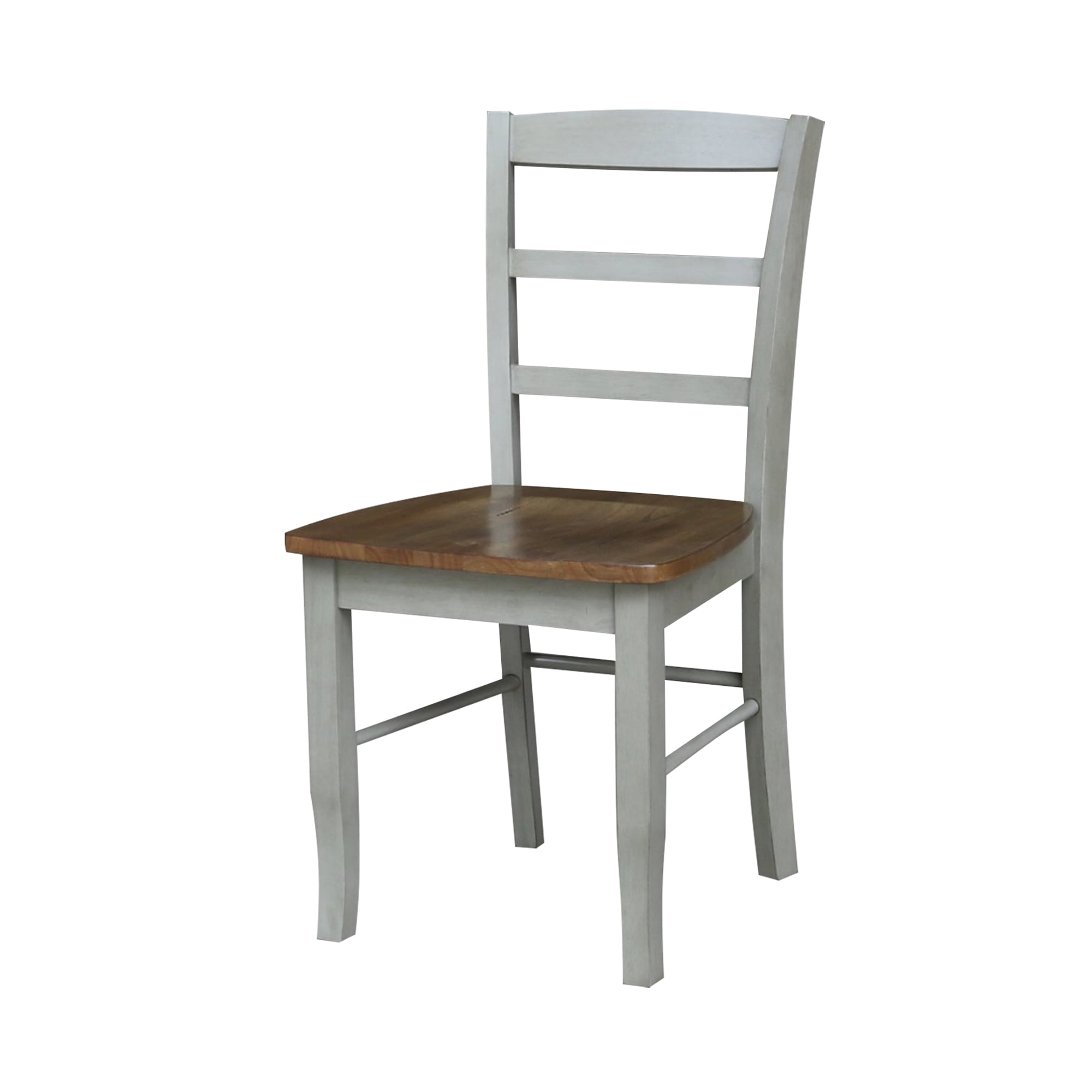 Set of 2 Solid Wood Madrid Ladderback Chairs in Distressed Hickory/Stone