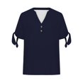 thumbnail image 4 of Sweet Home Farm V Neck T Shirts for Women Spring/Summer Tie Button Side Sleeve Fork Loose Casual Short Shirt Short Sleeve Shirts for Women Dark Blue, 4 of 5