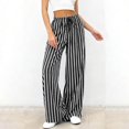 thumbnail image 4 of Dwellite Womens Plus Size Wide Leg Pants Elastic High Waist Striped Casual Palazzo Pants Lounge Trouser with Pockets Black S, 4 of 6
