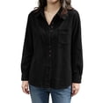 thumbnail image 4 of QIYAGBSA Corduroy Shirts for Women Button Down Long Sleeve Relaxed Fit Casual Overshirt with Pocket for Spring Fall (Black, L), 4 of 8