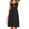 thumbnail image 1 of Femmes Robes Été Noeud Papillon V-Cou Spaghetti Sangle une Ligne Dos Nu Swing Robe - Noir, 1 of 5