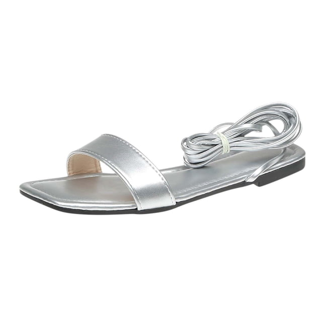 Amzcrzy Zapatos de mujer,Zapatos de mujer,Zapatillas de mujer, Sandalias de verano para mujer, con cordones, de color liso, con punta cuadrada, planas e informales. Sandalias Mujer Zapatillas De Casa