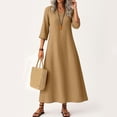 thumbnail image 2 of Cotton Linen Dress Women Solid Color Short Sleeve Tunic Boho A Line Maxi Dress Casual Summer Long Flowy Beach Vacation Clothes Cocktail Dresses, 2 of 2