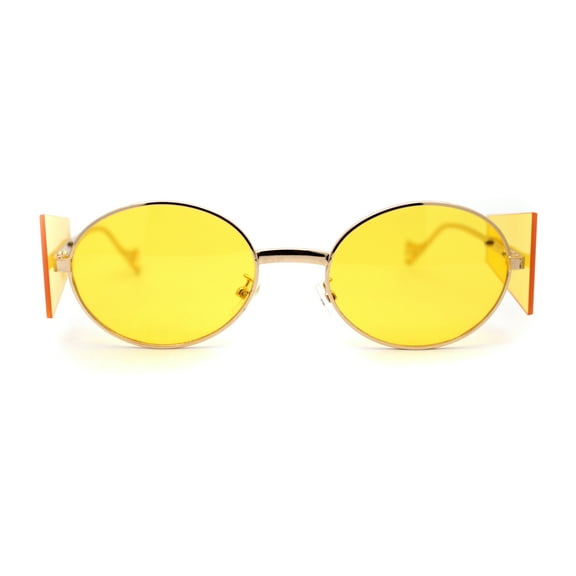 Hippie Oval Retro Side Visor Metal Rim Pop Color Lens Sunglasses Gold Yellow