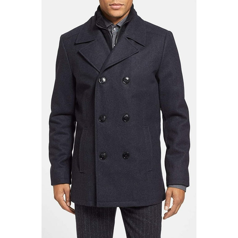 Kenneth cole men's double breasted hotsell wool blend peacoat with bib