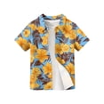 thumbnail image 4 of Abcomgle Toddler Button Down Shirt for Boys Button Down Short Sleeve Boys Summer Shirts Summer Floral Print Holiday Hawaiian Clothes for Boys,Saffron,5-6Years, 4 of 5