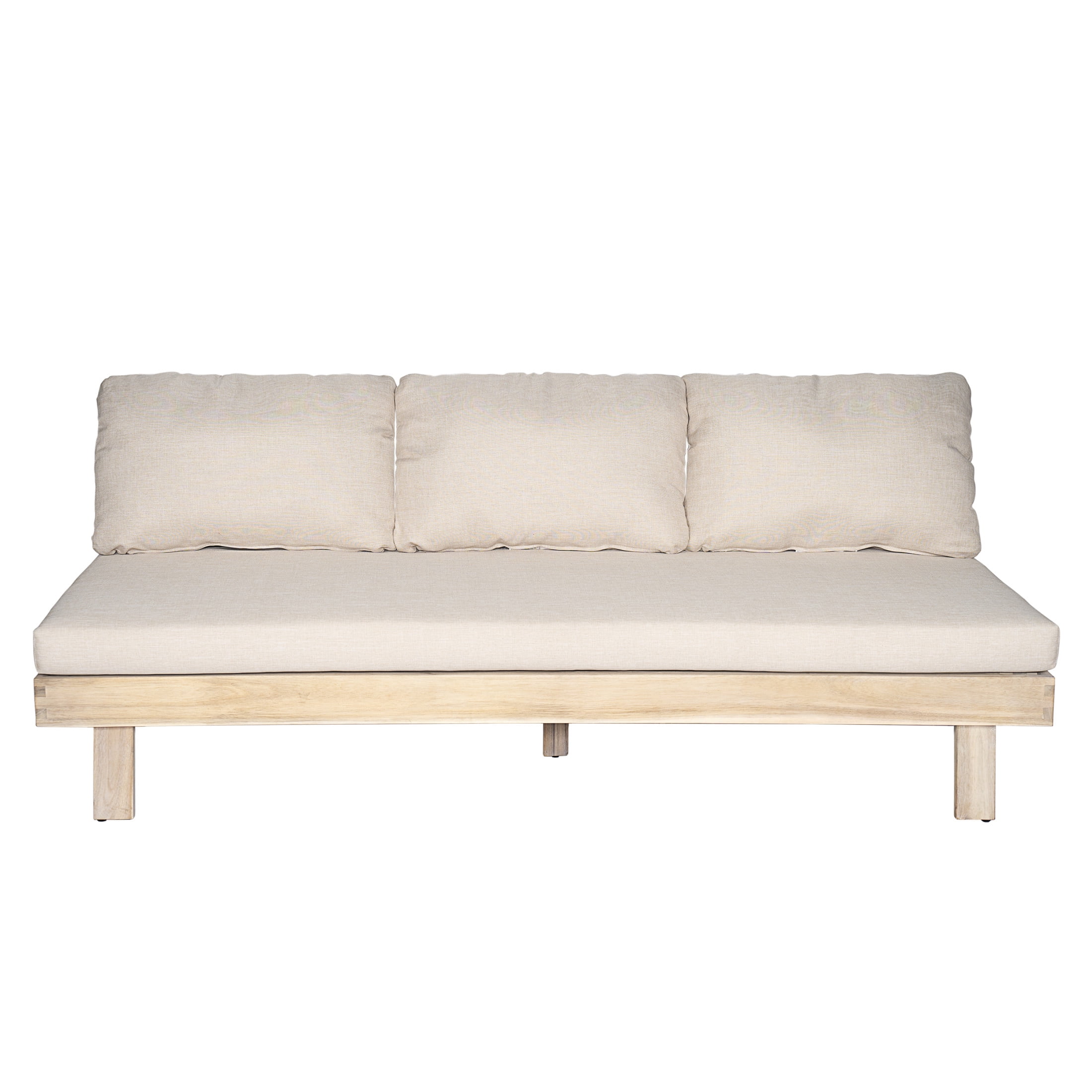 Christopher Knight Home 70.8" Outdoor 3 Seater Sofa, Armless Wood Frame with Cushions, Light White+Sand