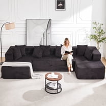 Vicluke 131" Boneless Memory Foam Sofa with Chaise Lounge, Comfy Corduroy Fabric Modular Sectional Couch, U-Shaped Sofa for Living Room & Apartment, No Assembly Required (Black)