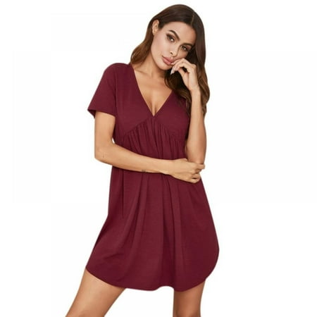 

Nightgowns Womens V Neck Loungewear Short Sleeve Sleepwear Plus Size Night Wear S-XXL