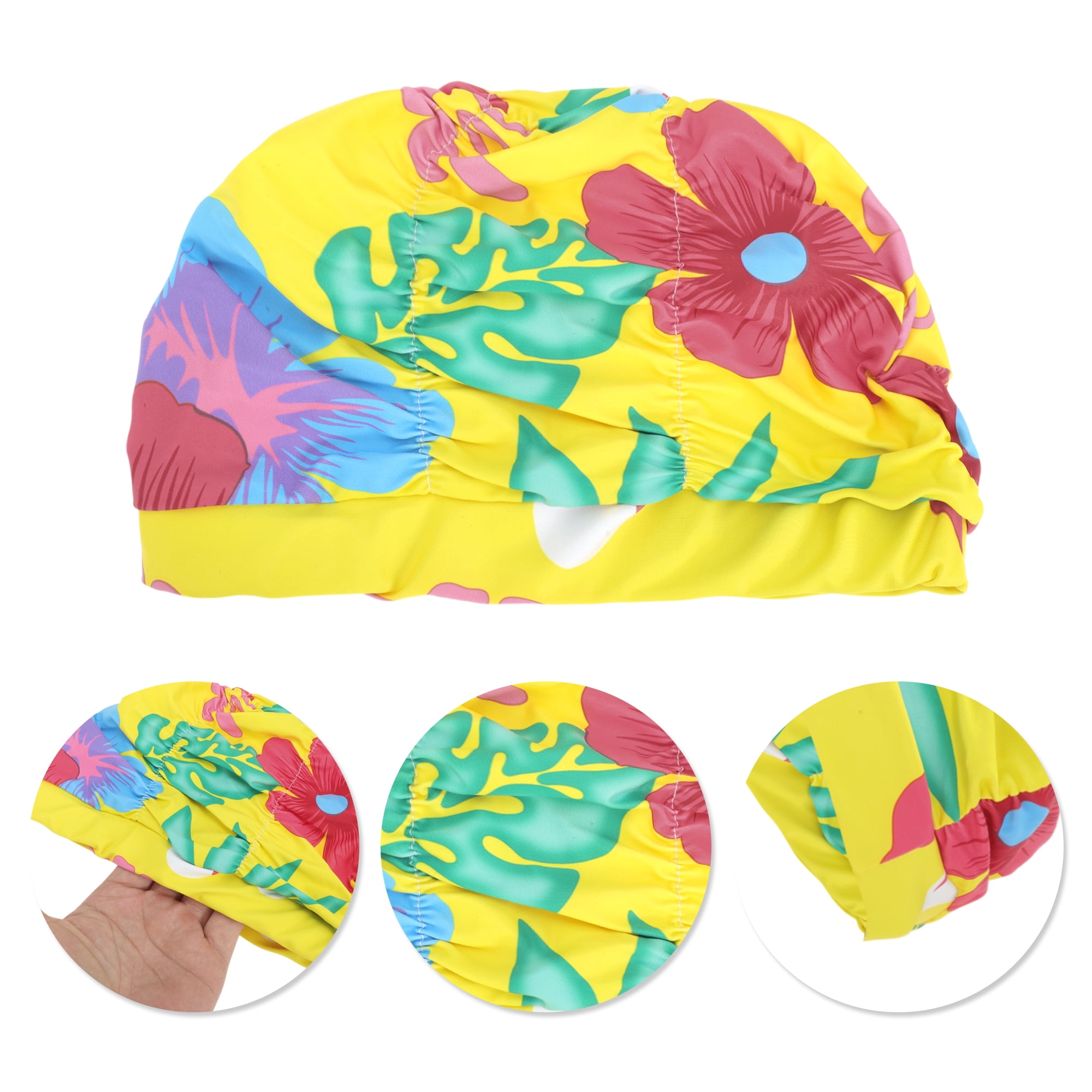 Unique Bargains 1Pc Breathable Pleated Style Swimming Cap Red Yellow Blue