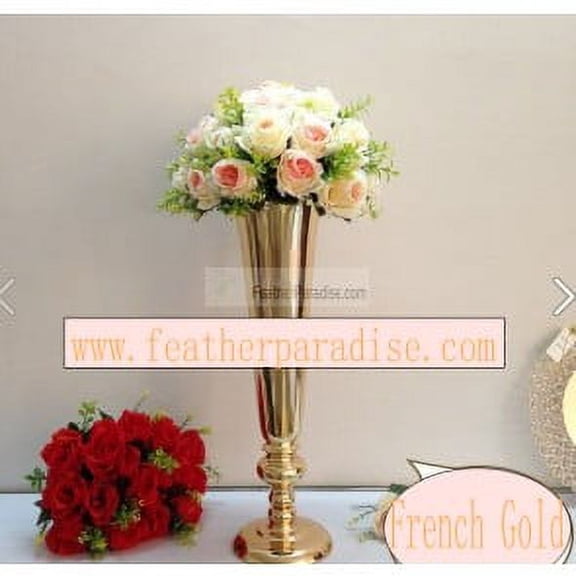Gold Polished Metal Trumpet Vases Wedding Centerpieces Vases French Gold-22 inches
