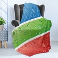 thumbnail image 4 of Modern Soft Flannel Fleece Throw Blanket, Water Drops on a Plastic Surface Like Summer Vibes Image Artwork Print, Cozy Plush for Indoor and Outdoor Use, 70" x 90", Red Fern Green Blue, by Ambesonne, 4 of 5