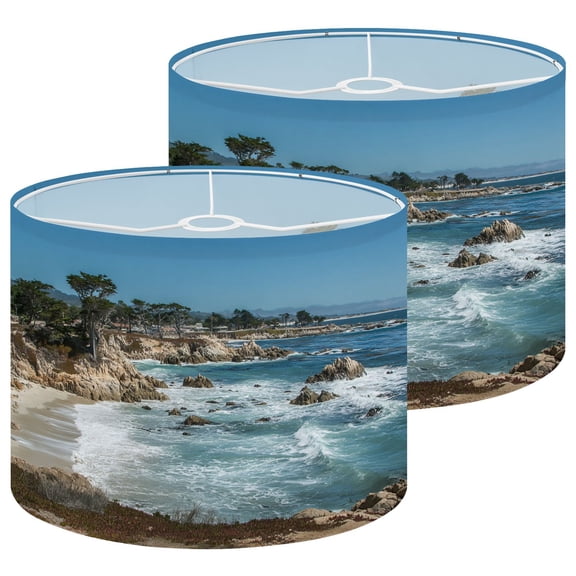 Beach Lampshades 2 Pack Lovers Point Pacific Grove California 13"x13"x10" Light Shade for Table Lamps Floor Lamps Drum Lamp Shades Lampshade Replacement Easy Assembly