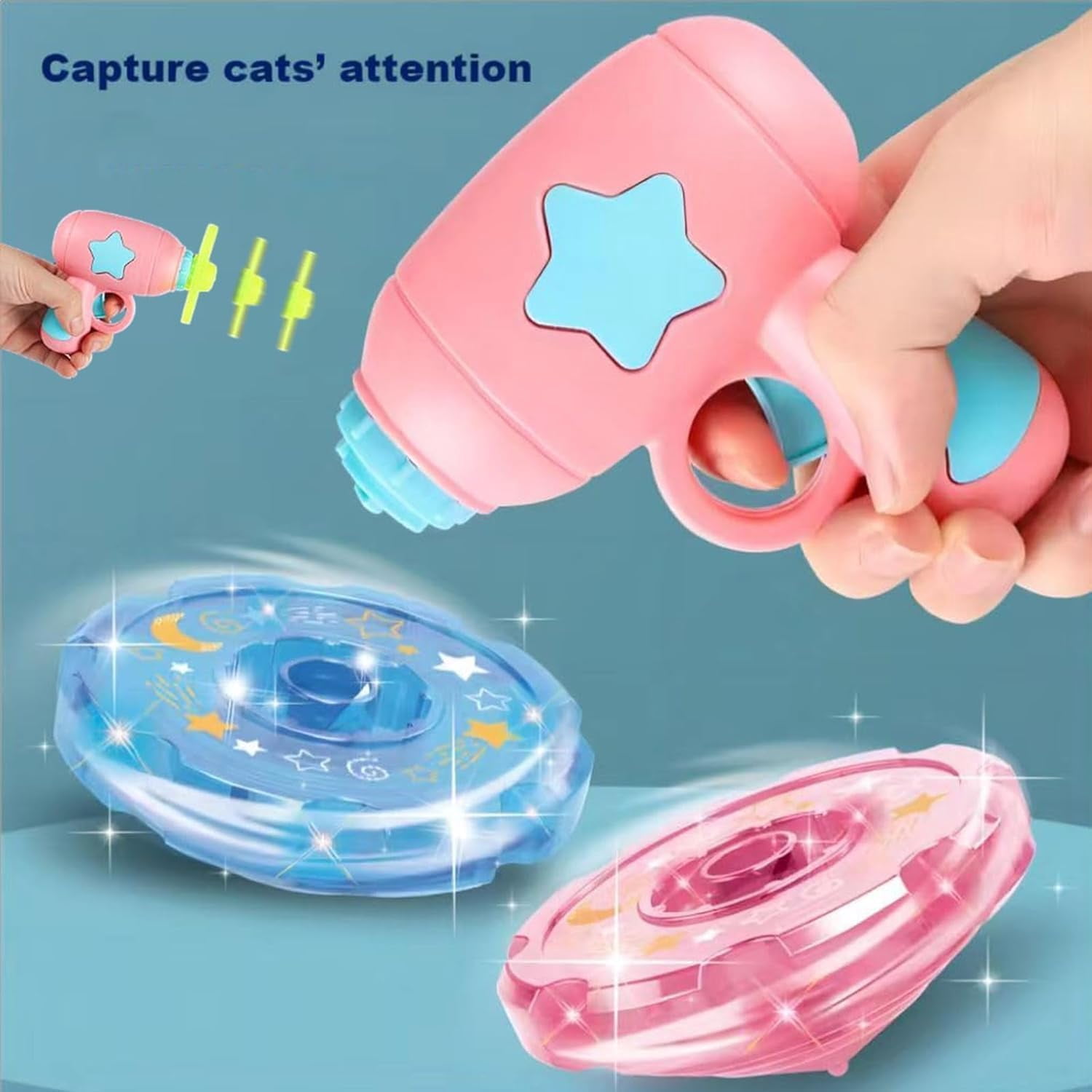 Flying Propeller Cat Toy Launcher - Interactive Chase Toy with Colorful Propeller Set, Indoor/Outdoor Play for Kitten Chasing, Pouncing & Hunting Training