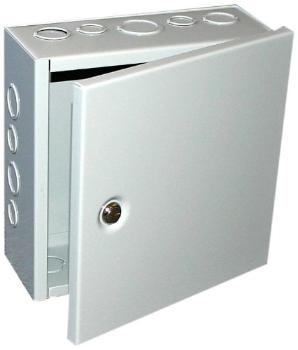 Gray Finish 6 Width x 8 Height x 4 Depth BUD Industries JB-3956-KO Steel NEMA 1 Sheet Metal Junction Box with Knockout and Lift-off Screw Cover