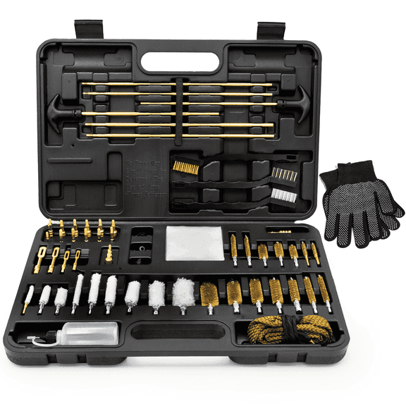 Elite Universal Firearm Cleaning Kit - Durable Brass Rods & Brushes for Shotgun, Hunting Rifle - Bore Rope, Brass Jags, Oil Bottle, Strong Carrying Case by Quantum Lux
