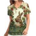 thumbnail image 1 of Pullover Impreso de Pascua de las Mujeres, Nuevo Cuello en V de Manga Corta Casual Top para Uso Diario Y de Fiesta, Camiseta de Cuidado de la Moda Elástica, 1 of 5