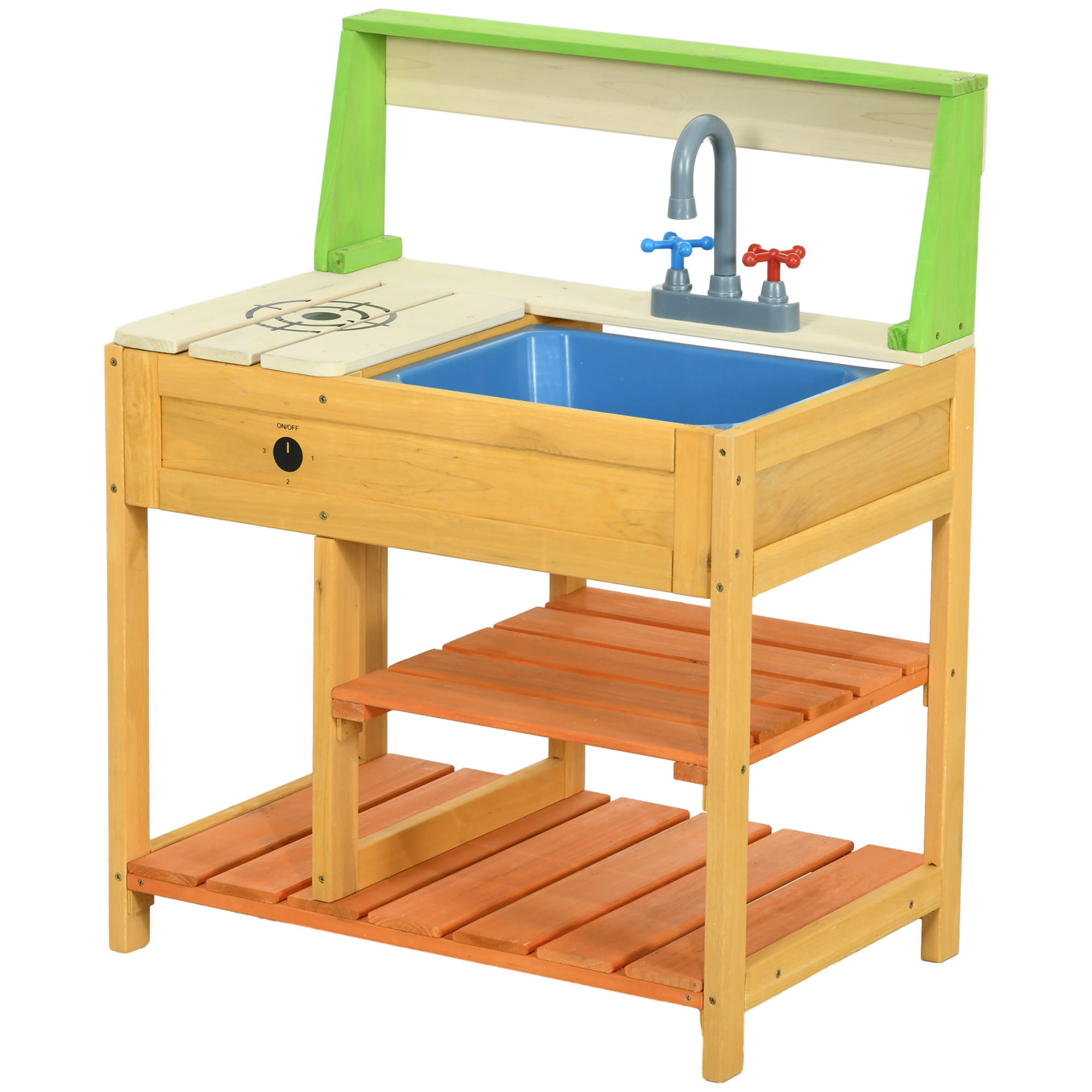 Mud Kitchen Outdoor Kitchen Playset for Kids Wooden with Realistic Play Kitchen Toys, Faucet & Sink, Storage Shelves, Gift for Boys Girls Aged 3-8 Years Old