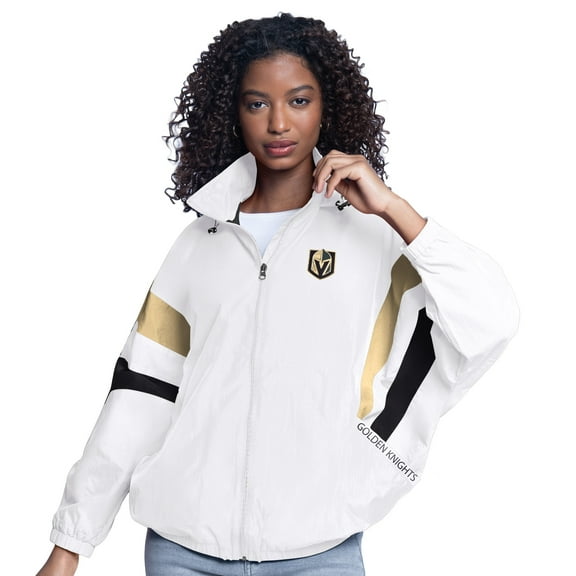 Women's-G-III Sports by Carl Banks  White Vegas Golden Knights Game News Oversized Full-Zip Hoodie Jacket