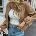 thumbnail image 5 of Stichou Womens Wool Coats Oversized Cropped Bomber Jackets Casual Long Sleeve Zip up Jackets Spring Winter Outwear with Pockets Coffee XL, 5 of 6