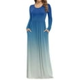 thumbnail image 2 of LISTHA Women's Maxi Dress Long Sleeve Crewneck Loose Plain Casual Empire Waist Fall Party Long Dresses with Pockets Blue M, 2 of 5