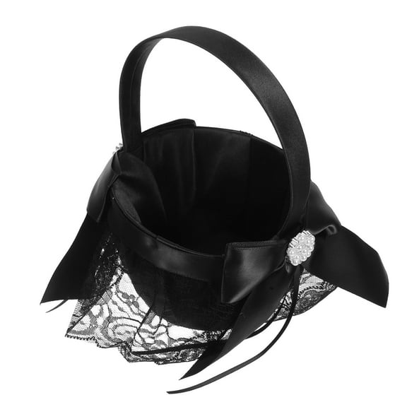 Raindrops Elegant Black Fabric Flower Girl Basket for Weddings Lightweight Mini Basket with Handle 8.5 x 8.5 x 7.5 Inches