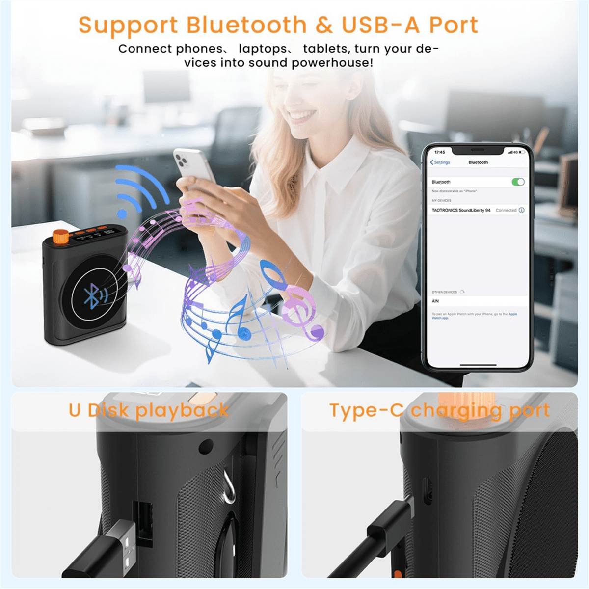 Portable Voice Amplifier with 2 Wireless Microphones for Teachers & Elderly Rechargeable Sound Quality Voice Amplifier