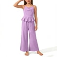 thumbnail image 2 of FRSASU Girls 2 Piece Sets Sleeveless Ruffled Hem Pleated Tops and Wide Leg Pants Summer Outfit Clothes for 4-15 Years Purple, 2 of 9