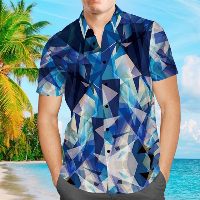 Blusa de manga corta con cuello de solapa y estampado de rombos, estilo veraniego