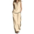 thumbnail image 2 of ClodeEU Women's 2 Piece Outfit, Sleeveless V Neck Top and Wide Leg Pants Set,Casual Loose Summer Set Beige,Women's Plus XL, 2 of 6