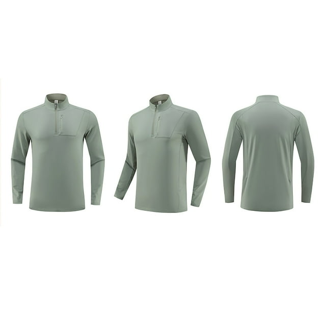 Timegard Hauts Athlétiques pour Hommes Fermeture Éclair Col Montant Manches Longues Course Plein Air Poisson Chemises Décontractées Hauts