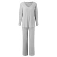 thumbnail image 4 of felwors Lounge Sets for Women Long Sleeve Knit Ribbed Pajama Sets 2 Piece Loungewear with Pockets Grey, XL, 4 of 4