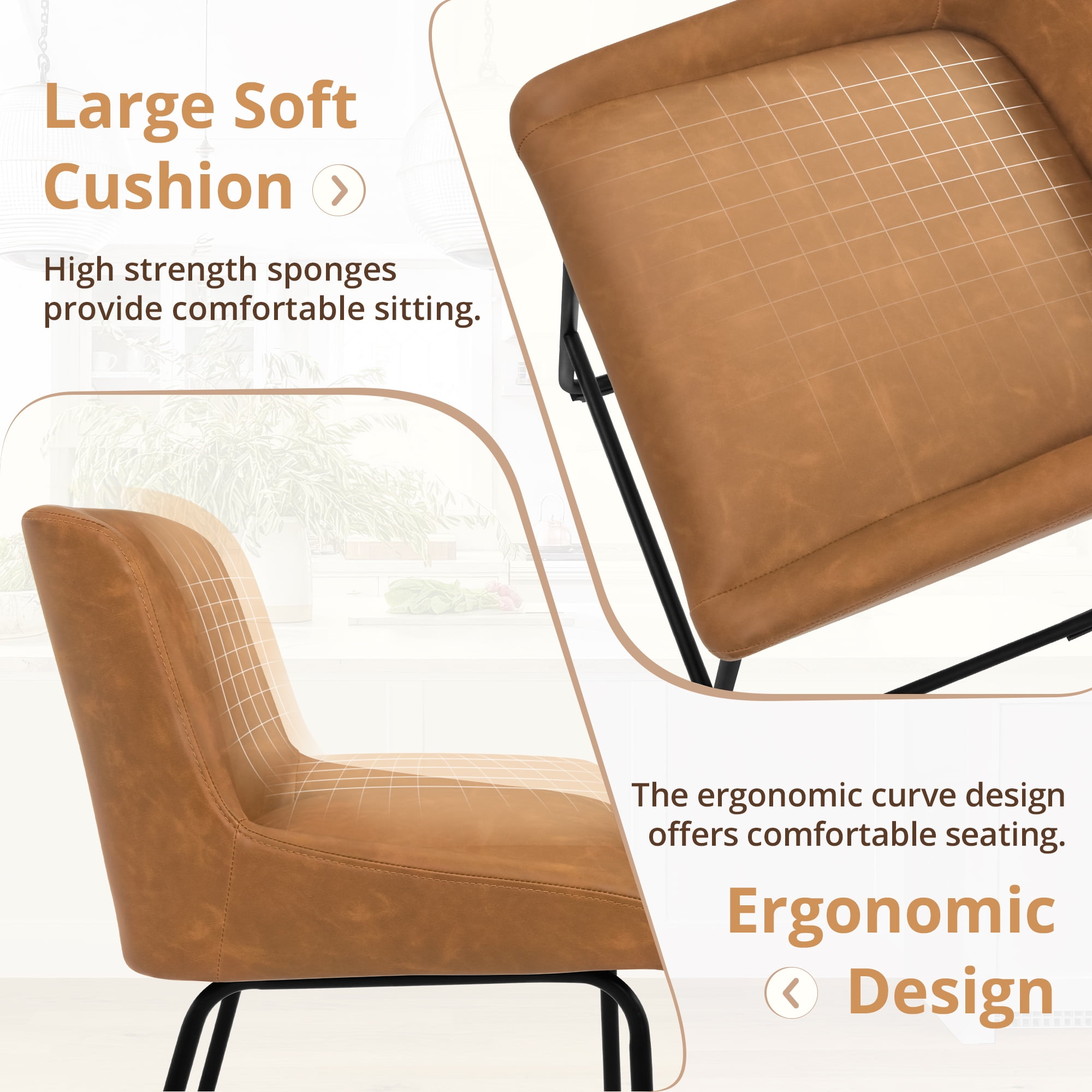 Dycanpo 26" Counter Height Bar Stools Set 4, Faux Leather 2.5" Cushion, Whiskey Brown