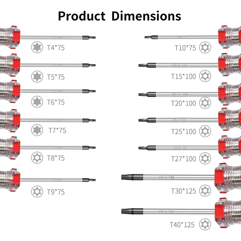 HORUSDY 12-Piece Magnetic Torx Screwdrivers Set, S2 Steel T5 - T40 Torx Star Screwdrivers with