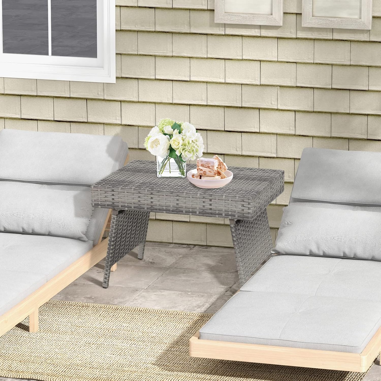Compact Slatted Tabletop HAPPYGRILL Outdoor Folding Side Table Wood ...