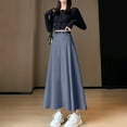 thumbnail image 6 of Abomasnow Maxi Skirts for Women Hight Wasited A Line Pleated Long Skirts with Belted Fall Winter Skirts S-XL, 6 of 7