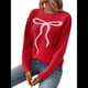 thumbnail image 2 of Suéter de Punto con Lazo para Mujer, Estilo Y2K, de Larga y Cuello Redondo, Holgado e Informal. Rojo L, 2 of 9