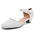 thumbnail image 1 of Zapatos LIURUIJIA Vestido de tacón bajo para mujer con correa en el tobillo plateado, 1 of 8