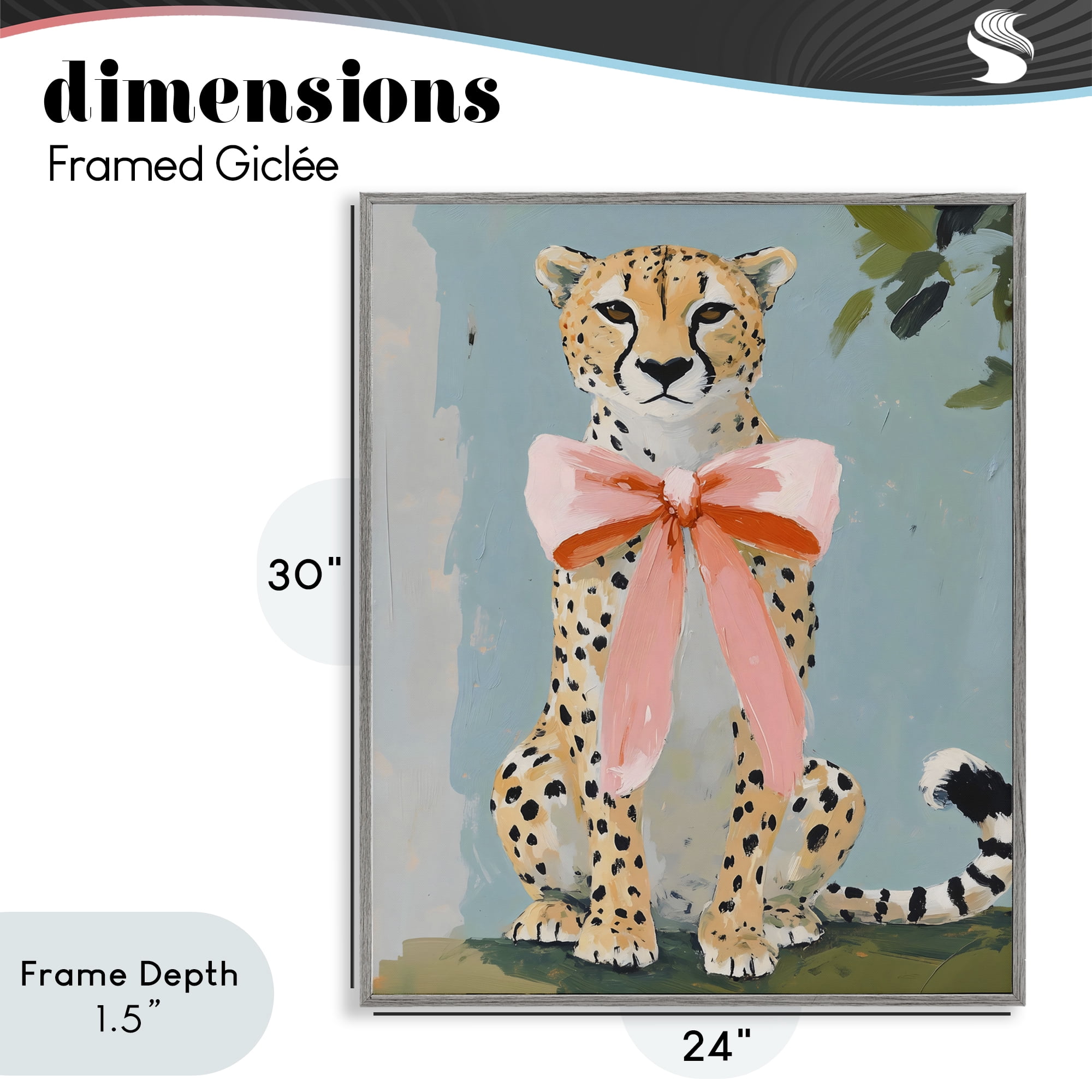 Stupell Industries Cheetah with Big Pink Bow Gray Framed Giclee Art, design by The Prints Vibe