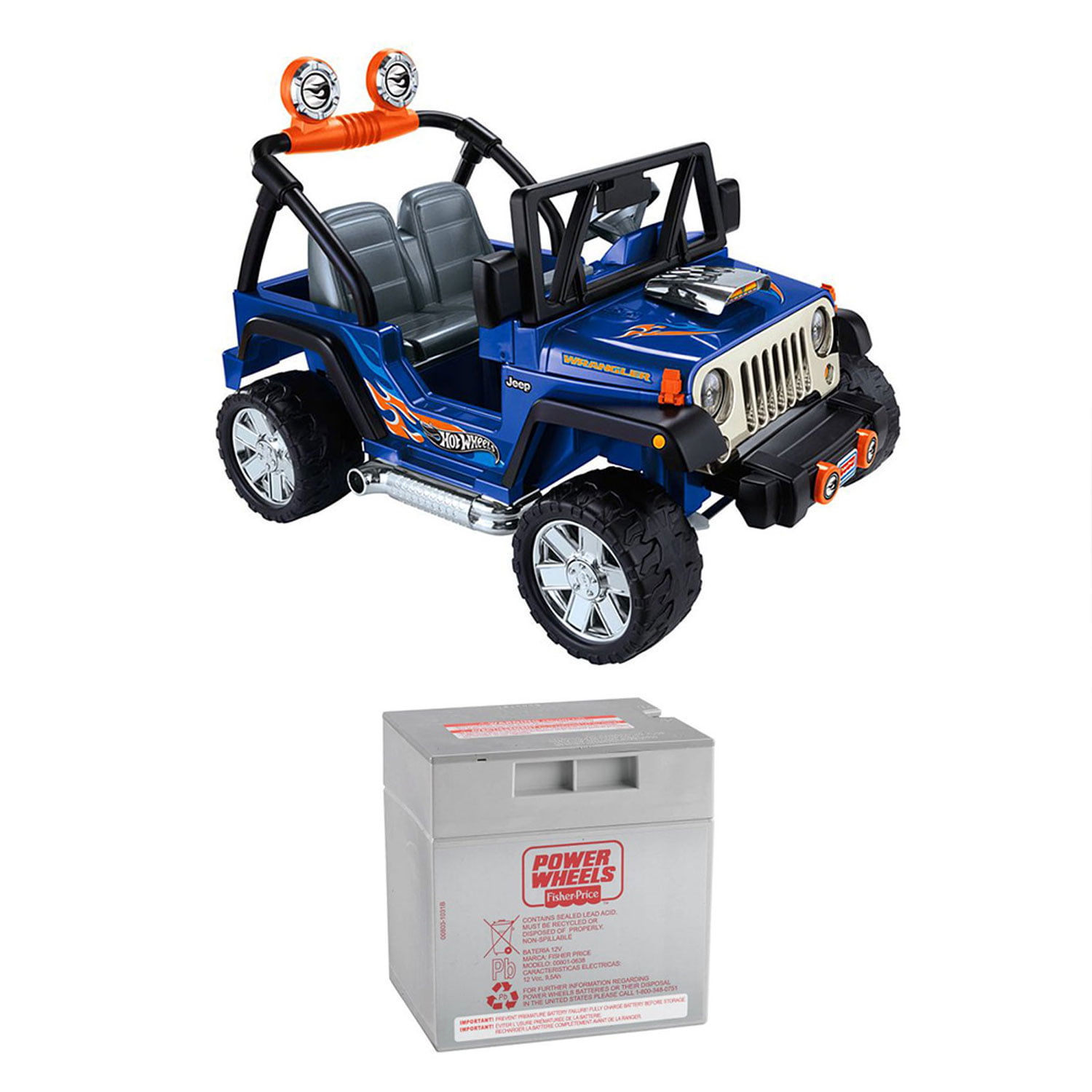 Power Wheels Hot Wheels Jeep Wrangler 12 V Ride-On + Replacement Battery -  