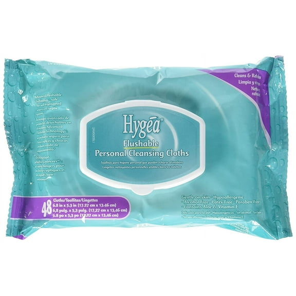 PDI Hygea Flushable Personal Wipe Cleansing Cloth, 5 X 7 Inch | Pack of 48