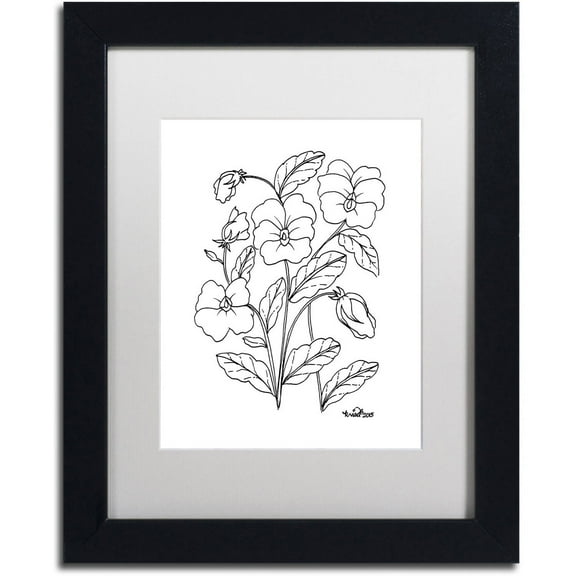 Trademark Fine Art "Simple Flower Doodle 3" Canvas Art by KCDoodleArt White Matte, Black Frame