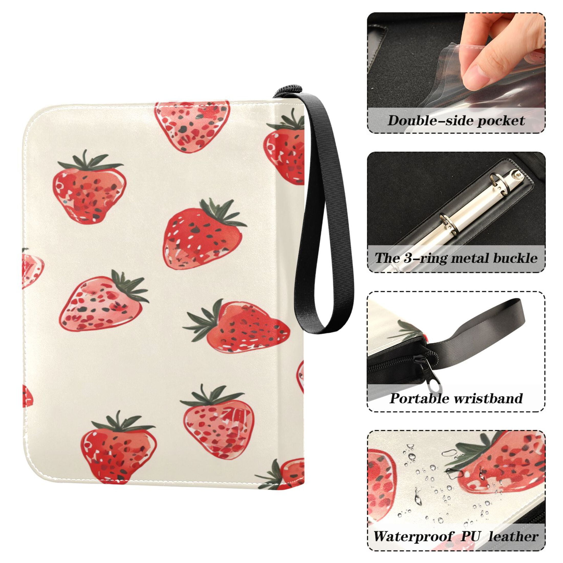 Game Card Storage Bag Collectible Trading Card Albums The 4-Pocket Card Binder With 50-Page Sleeve Can Hold 400 Game Cards Small Strawberry