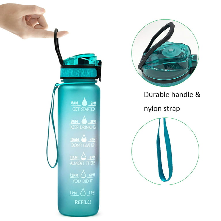 1L Sports Gradient Water Bottle Outdoor Time Marker Frosted Straw
