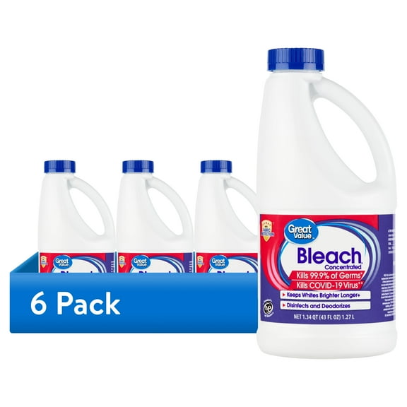 (6 pack) Great Value Regular Bleach, 43 fl oz