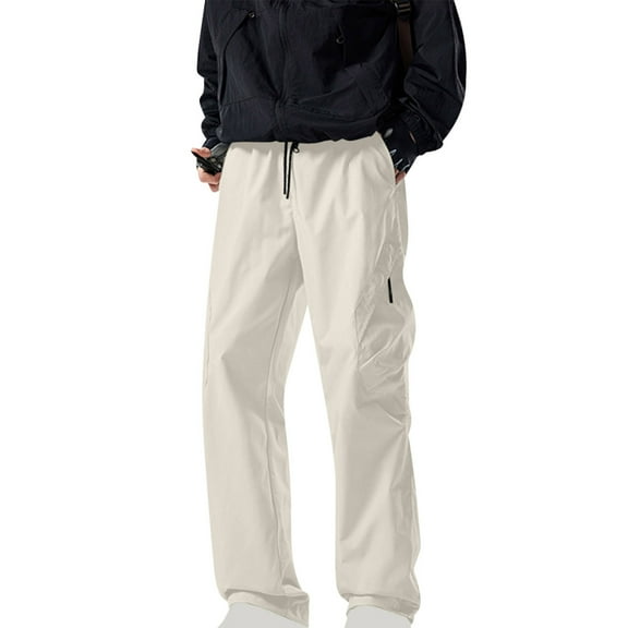 Qgtaibl Mens Hiking Cargo Pant Casual Elastic Waist Straight Leg Joggers Lightweight Outdoor Camping Workout Pants with Pockets Beige (Men's S)